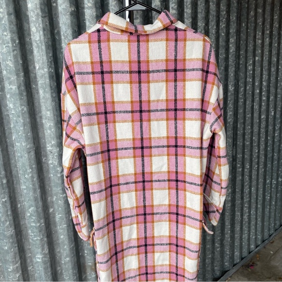 Pink Multicolor Plaid Shacket Coat Size Medium - Picture 3 of 7
